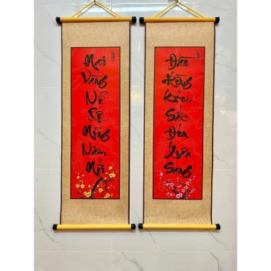 Câu đối giấy gấm nhỏ 25x75cm Trang trí Tết, giá chỉ 75.000 VNĐ, họa tiết truyền thống 5