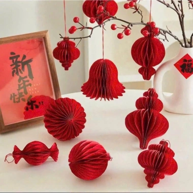 Cầu Treo Đèn Lồng Tổ Ong 8cm - Phụ Kiện Decor Tết, Đám Cưới, Sự Kiện Giá 10.000 VND