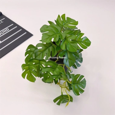 Cây giả 3D nhựa cao cấp lá trầu bà, lá khoai môn cắm chậu và treo tường giống thật 99%