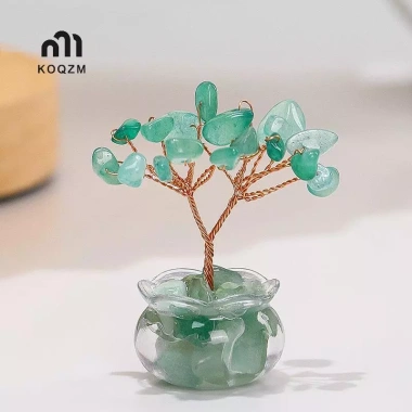 Cây tiền pha lê vàng mini tự nhiên – Trang trí bàn làm việc phong thủy, phong cách hoạt hình, mã não đỏ – Mới