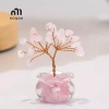 Cây tiền pha lê vàng mini tự nhiên – Trang trí bàn làm việc phong thủy, phong cách hoạt hình, mã não đỏ – Mới 8