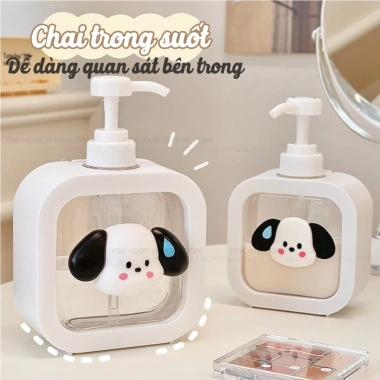 Chai chiết sữa tắm sticker cún dễ thương, đựng dầu gội, nước rửa tay trong suốt đa năng sang trọng 2