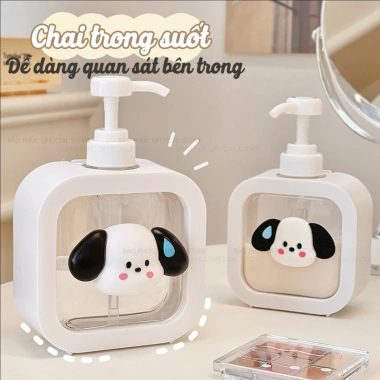 Chai đa năng chiết sữa tắm, dầu gội, nước rửa tay - sticker cún con dễ thương trong suốt sang trọng - giá 45.109₫ 8