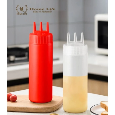 Chai đựng sốt 3 vòi PE - Lọ nhựa chia vạch in nổi, nắp chống bung, chỉ 16.000₫ 4