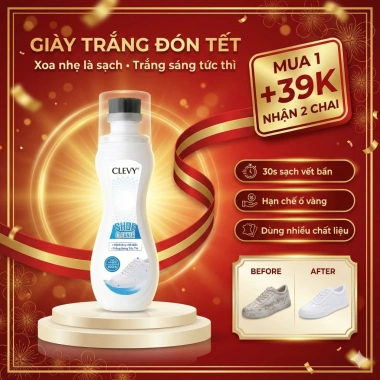 Chai Vệ Sinh Giày Bọt CLEVY 100g - Tẩy Sạch, Làm Trắng Sáng, Giá 69k Mua 2 Giảm 39k