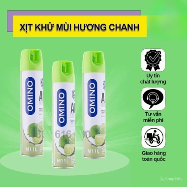 Chai Xịt Thơm Omino M11L 330ml Hương Chanh - Khử Mùi Nội Thất Ô Tô, Chống Say Xe, Chính Hãng