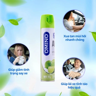 Chai Xịt Thơm Omino M11L 330ml Hương Chanh - Khử Mùi Nội Thất Ô Tô, Chống Say Xe, Chính Hãng