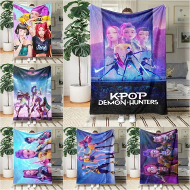Chăn Flannel KPop Demon Hunters – Mặt cá tính, ấm áp cho Sofa, giường, văn phòng, du lịch – Giá ưu đãi 183.449₫
