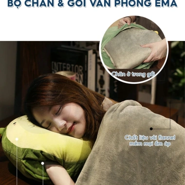 Chăn gối văn phòng 2in1 hình thú dễ thương, gối luồn tay giữ ấm, gấp gọn tiện lợi 205.000₫