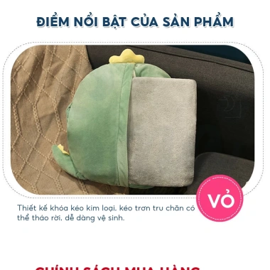 Chăn gối văn phòng 2in1 hình thú dễ thương, gối luồn tay giữ ấm, gấp gọn tiện lợi 205.000₫