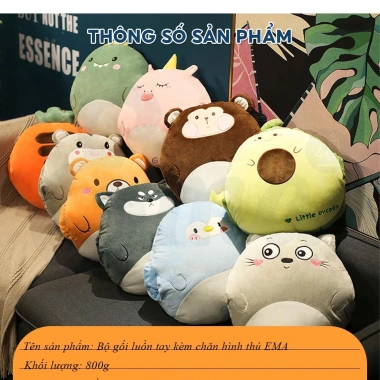 Chăn gối văn phòng 2in1 hình thú dễ thương, gối luồn tay giữ ấm, gấp gọn tiện lợi 205.000₫