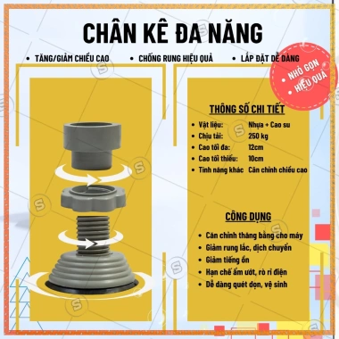 Chân kê máy giặt & tủ lạnh - 4 trụ điều chỉnh cao thấp, chống rung, bảo hành 12 tháng, 115.000đ 3 Chân kê máy giặt & tủ lạnh - 4 trụ điều chỉnh cao thấp, chống rung, bảo hành 12 tháng, 115.000đ 3