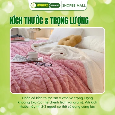 Chăn Lông Cừu HOMIES 2 Lớp Đắp Văn Phòng, Siêu Ấm 1.5x2.1, Màu Sắc Đa Dạng Cho Bé Đi Học 2