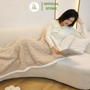 Chăn Lông Cừu HOMIES 2 Lớp Đắp Văn Phòng, Siêu Ấm 1.5x2.1, Màu Sắc Đa Dạng Cho Bé Đi Học 8