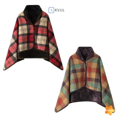 Chăn lông cừu kẻ sọc có nút đeo - ấm áp, phù hợp giường, sofa, du lịch - Giá 150.900đ