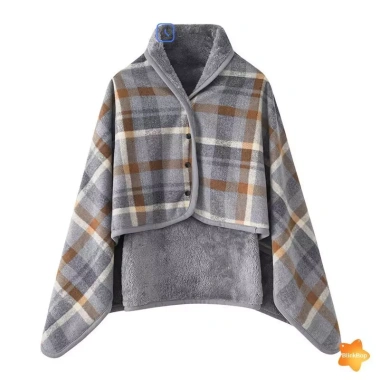 Chăn lông cừu kẻ sọc có nút đeo - ấm áp, phù hợp giường, sofa, du lịch - Giá 150.900đ