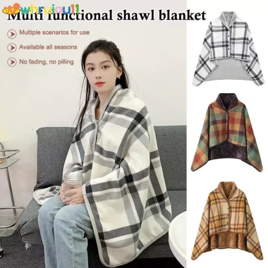 Chăn Lông Cừu Kẻ Sọc Winte Ấm Có Nút Đa Năng Cho Giường Sofa Phòng Ngủ Điều Hòa
