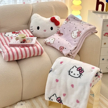 Chăn nhung sữa hai mặt in Sanrio hoạt hình - Đơn lớp mỏng cho xe đẩy, ghế sofa du lịch, giá chỉ 218.387đ 4