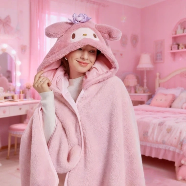 Chăn Quấn Mũ 70x140cm Sanrio Kuromi Hello Kitty Ấm Áp, Mềm, Ngủ Trưa - Giá 180k 7