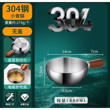 Chảo Inox MINI 14-17cm - Nồi ăn dặm bé, tay cầm gỗ bền, tiện lợi, 29.000đ