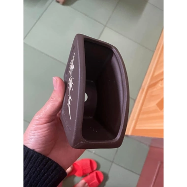 Chậu bonsai mini gốm Bát Tràng màu đỏ có quạt, giá chỉ 35.000đ, giảm 10.000đ