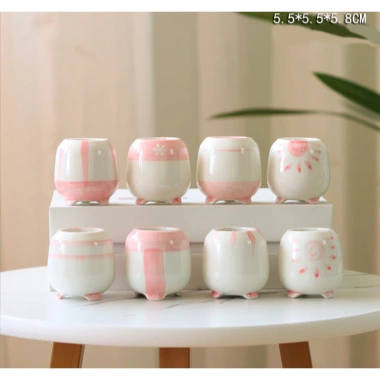 Chậu cây gốm sứ hồng trắng mini CHAUM29 - Trang trí bàn cute, cho hoa sen đá, cây cảnh, chỉ 38.000₫