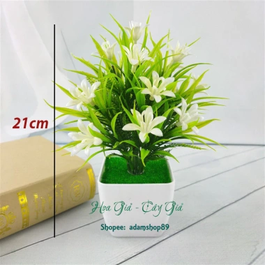 Chậu cây hoa nhài giả mini sinh động - Trang trí nội thất hiện đại, giá ưu đãi chỉ 38.000đ