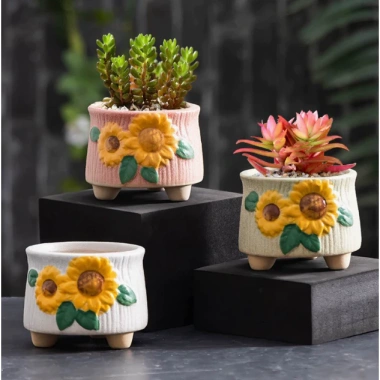 Chậu gốm sứ mini hoa hướng dương CHAUM8 - Decor bàn cute, cây cảnh, chỉ 38.000đ