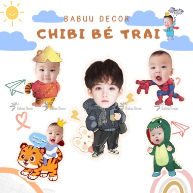 Chibi sinh nhật in hình thôi nôi bé gái trai - miễn phí thiết kế tặng chân đứng 38.000đ