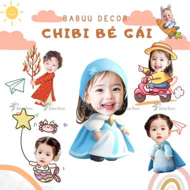 Chibi sinh nhật in hình thôi nôi bé gái trai - miễn phí thiết kế tặng chân đứng 38.000đ