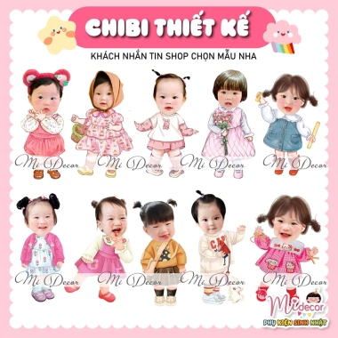 Chibi sinh nhật thôi nôi bé gái - FREE thiết kế, gửi mẫu trước khi in, chỉ 50.000 VND