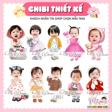 Chibi sinh nhật thôi nôi bé gái - FREE thiết kế, gửi mẫu trước khi in, chỉ 50.000 VND