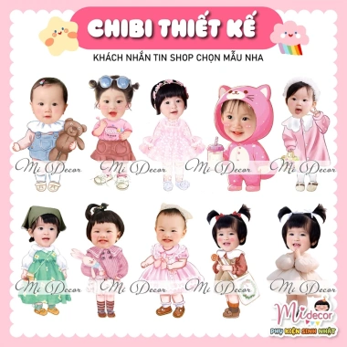 Chibi sinh nhật thôi nôi bé gái - FREE thiết kế, gửi mẫu trước khi in, chỉ 50.000 VND