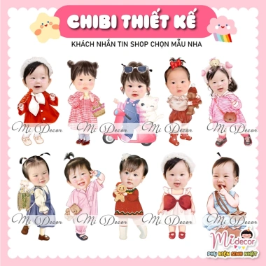 Chibi sinh nhật thôi nôi bé gái - FREE thiết kế, gửi mẫu trước khi in, chỉ 50.000 VND