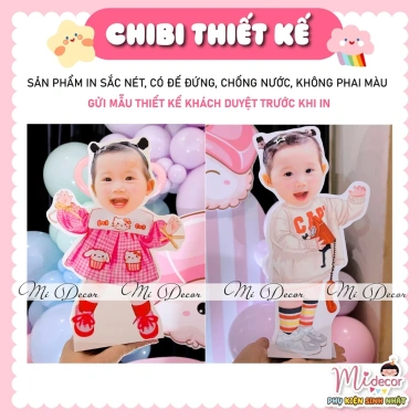 Chibi sinh nhật thôi nôi bé gái - FREE thiết kế, gửi mẫu trước khi in, chỉ 50.000 VND