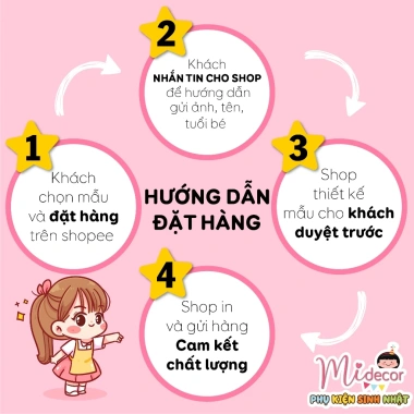 Chibi sinh nhật thôi nôi bé gái - FREE thiết kế, gửi mẫu trước khi in, chỉ 50.000 VND