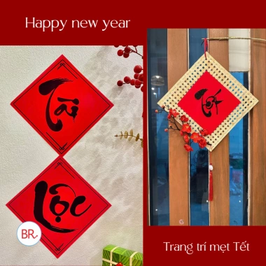 Chữ Thư Pháp Giấy Đỏ Mẹt Tết - Tem Xuân Tài Lộc Thịnh Vượng Nhũ 2.122