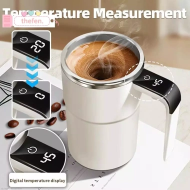 Cốc cà phê điện Mini THEFEN 380ml, nắp trộn tự động, hâm nóng USB, LED hiển thị nhiệt độ - Du lịch tiện lợi
