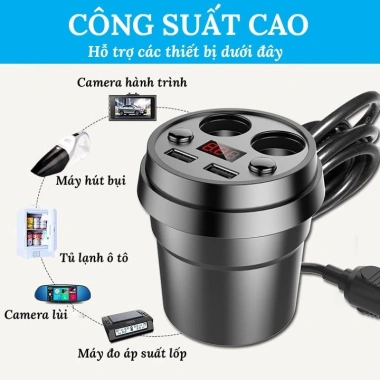 Cốc Chia Tẩu Sạc Ô Tô 2 Đầu Tẩu + 2 Cổng USB - Giá chỉ 99.000₫, Tiết kiệm