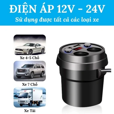 Cốc Chia Tẩu Sạc Ô Tô 2 Đầu Tẩu + 2 Cổng USB - Giá chỉ 99.000₫, Tiết kiệm