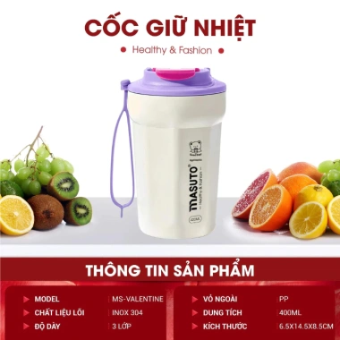 Cốc giữ nhiệt Masuto MS Valentine 420ml inox 304, giữ 4 mùa, nhẹ mang du lịch - 119k