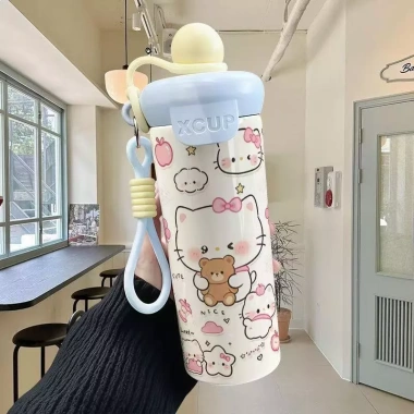 Cốc giữ nhiệt thép không gỉ hình mèo hoạt hình, dung tích lớn, có ống hút, xách tay tiện lợi, giá chỉ 130.000đ 6