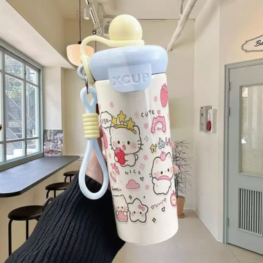 Cốc giữ nhiệt thép không gỉ hình mèo hoạt hình, dung tích lớn, có ống hút, xách tay tiện lợi, giá chỉ 130.000đ 8