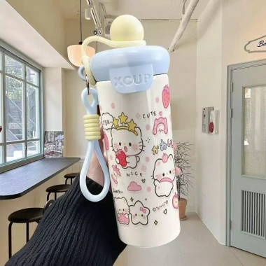 Cốc giữ nhiệt thép không gỉ hình mèo hoạt hình, dung tích lớn, có ống hút, xách tay tiện lợi, giá chỉ 130.000đ 9