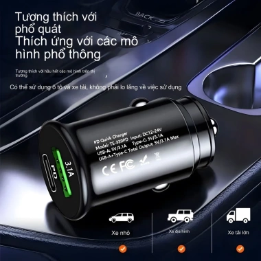 Cốc sạc nhanh ô tô PD30W Type-C và USB-A, hỗ trợ iPhone Samsung Huawei, chuẩn PD/QC 3.0, giá ưu đãi 78.800₫