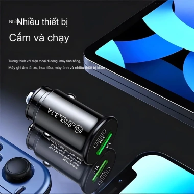 Cốc sạc nhanh ô tô PD30W Type-C và USB-A, hỗ trợ iPhone Samsung Huawei, chuẩn PD/QC 3.0, giá ưu đãi 78.800₫
