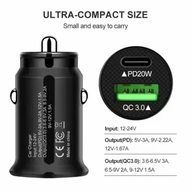 Cốc sạc nhanh ô tô PD30W Type-C và USB-A, hỗ trợ iPhone Samsung Huawei, chuẩn PD/QC 3.0, giá ưu đãi 78.800₫