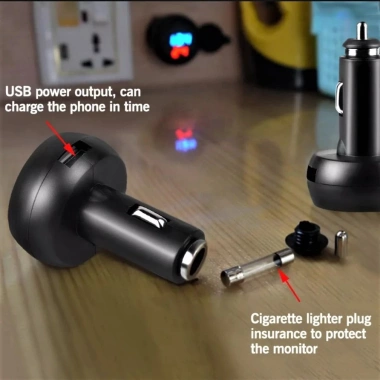 Cốc sạc ô tô 3in1 đa năng kèm đồng hồ nhiệt độ và vôn ắc quy mẫu mới, chất tốt