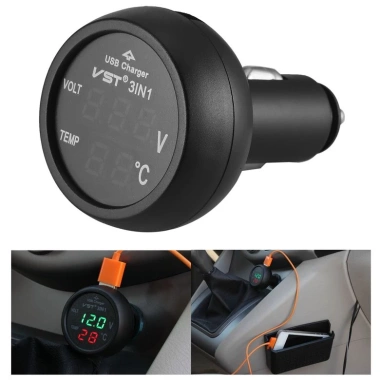 Cốc sạc ô tô 3in1 đa năng kèm đồng hồ nhiệt độ và vôn ắc quy mẫu mới, chất tốt