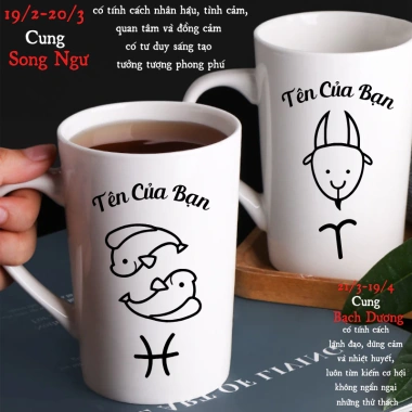 Cốc sứ 12 Cung Hoàng Đạo in hình khắc tên - Quà tặng cá nhân hoá chỉ 20.000đ